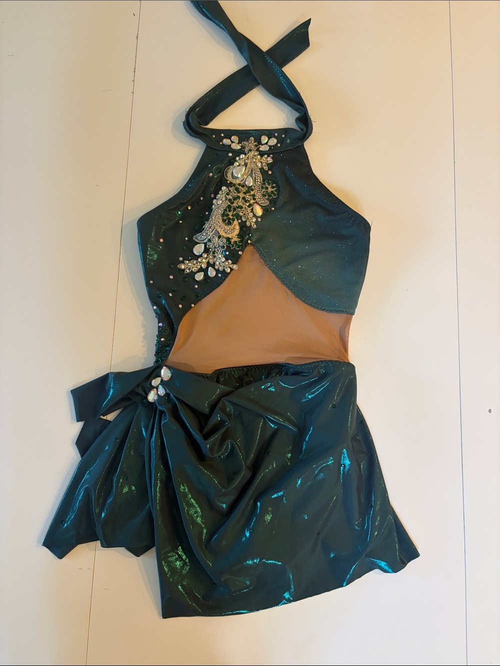 Girls Teal Halter Dress with Embellished Bodice